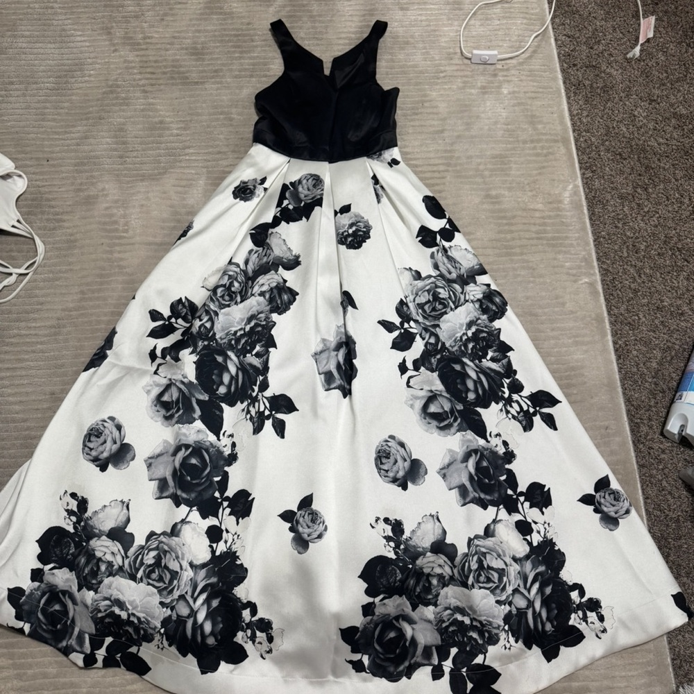 Elegant Black and White Floral Dress